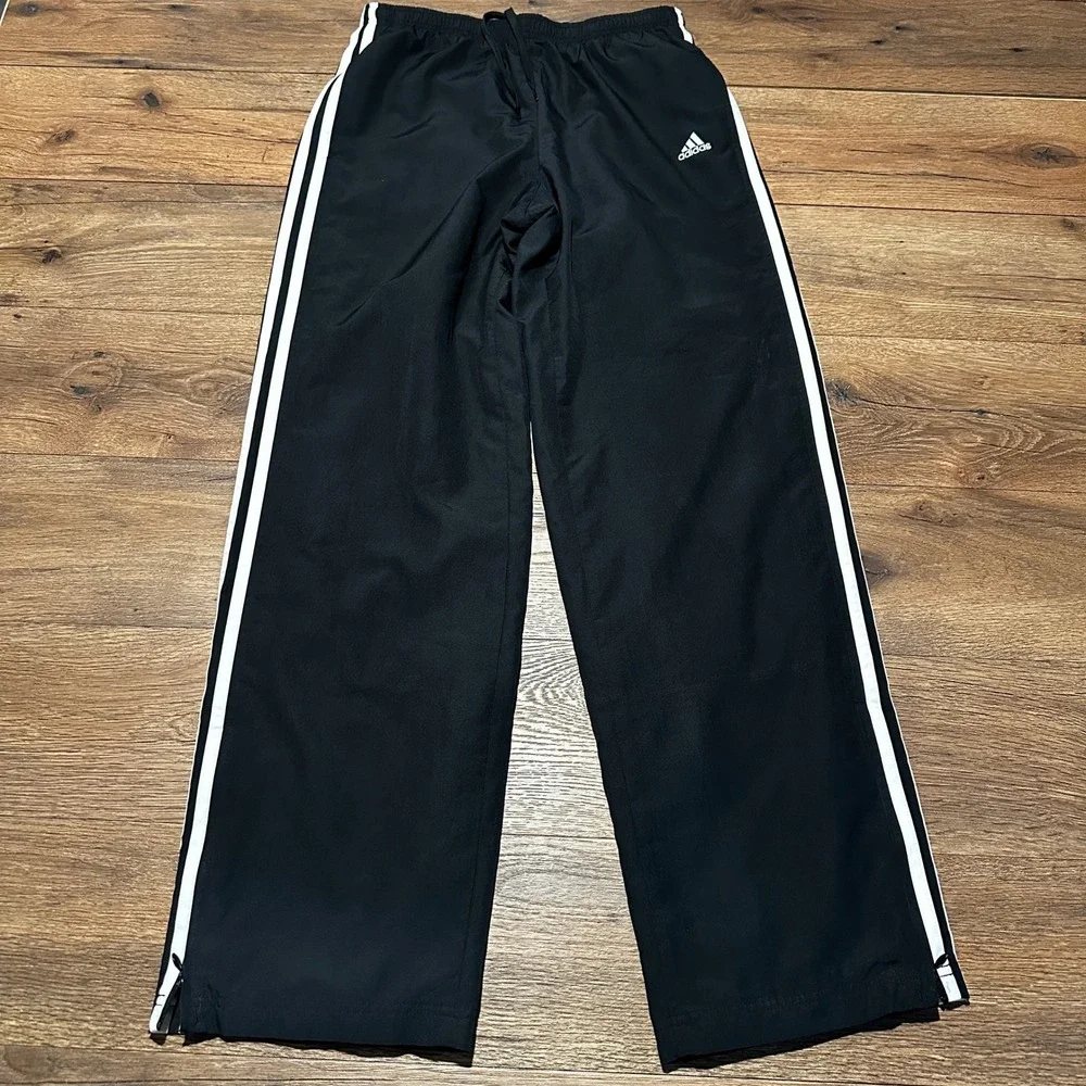 Adidas Black Track Pants Mens Medium AZF001 3-Stripe Windbreaker Trousers